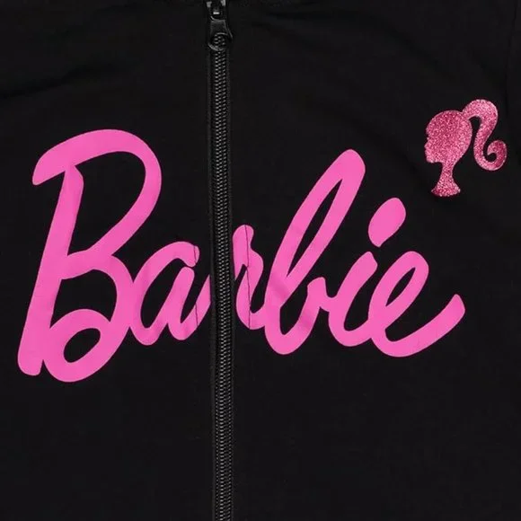 NWT Adorable Soft Pink Barbie Logo Zipper Hoodie Girls Costume +Gift